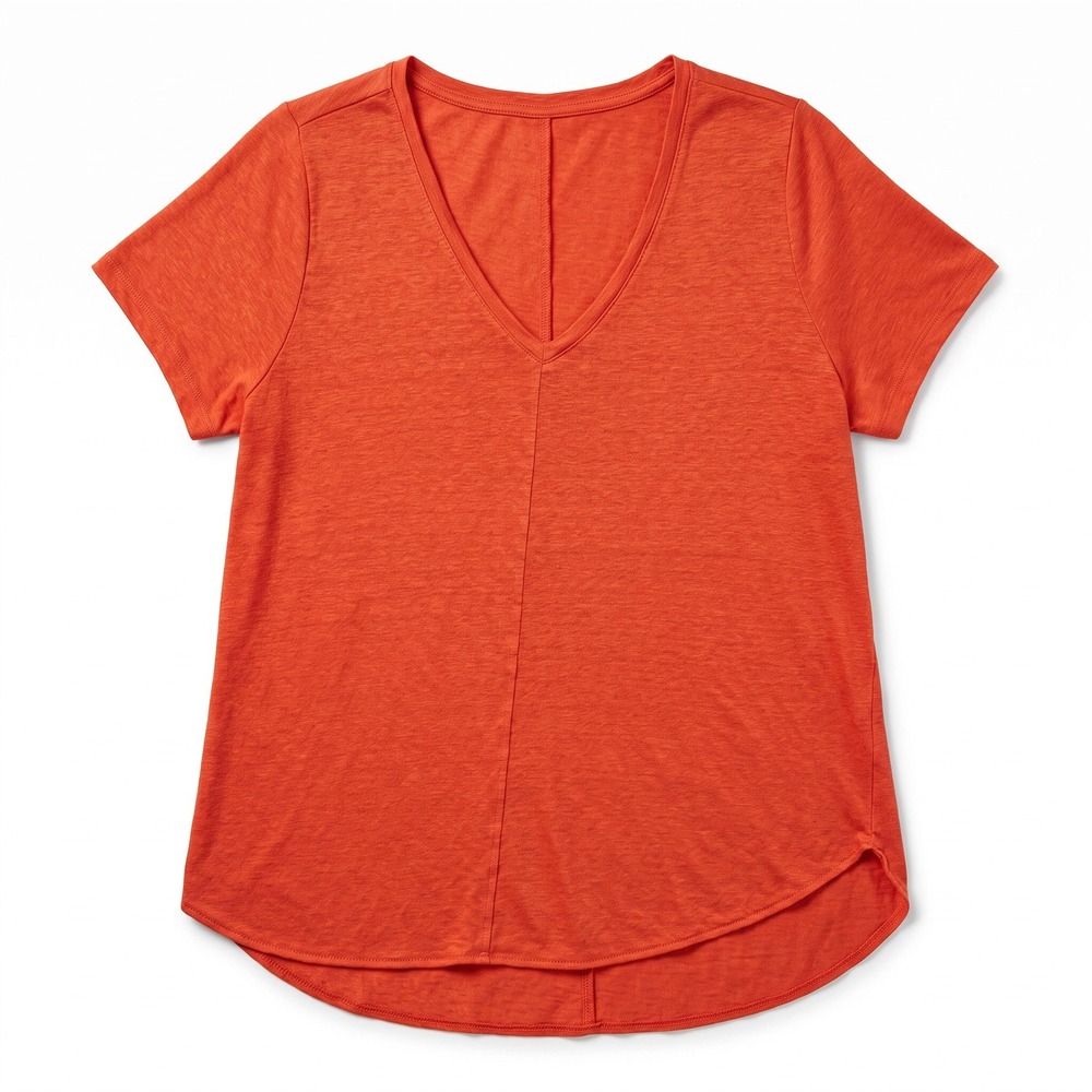 Tahari Womens 1X Coral 100% Linen V-Neck Short Sleeve Top Casual Coastal Boho